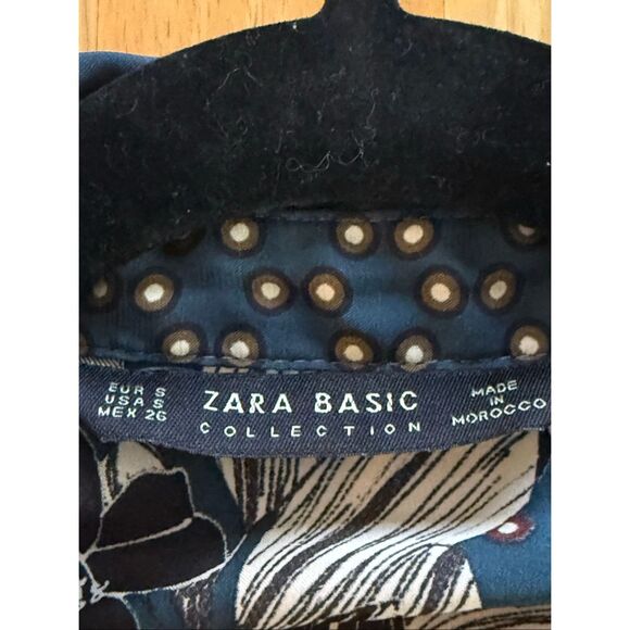 Zara Basic Collection Navy Floral & Polka Dot Button-Up Blouse Size Small - Picture 10 of 12